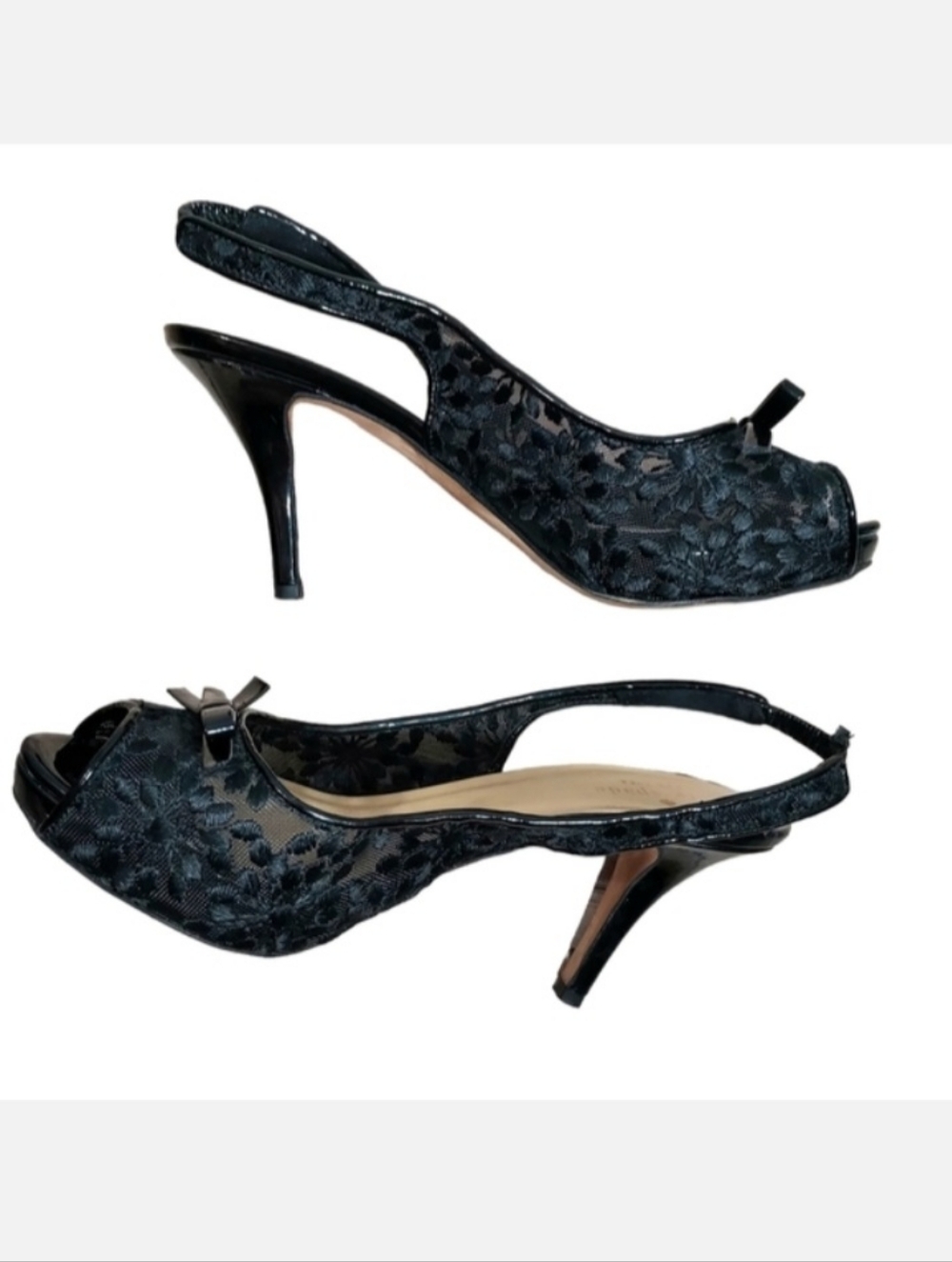 Kate Spade black Daisy mesh Blush slingback heels 7